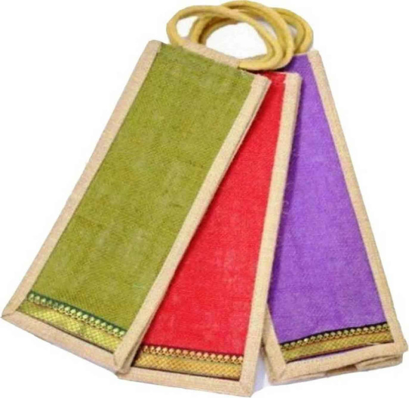 cristy Bottle cover Jute Bag for water bottle carry bag & wine bag /gift bag set of 03, CR33 CR33(Multicolor)