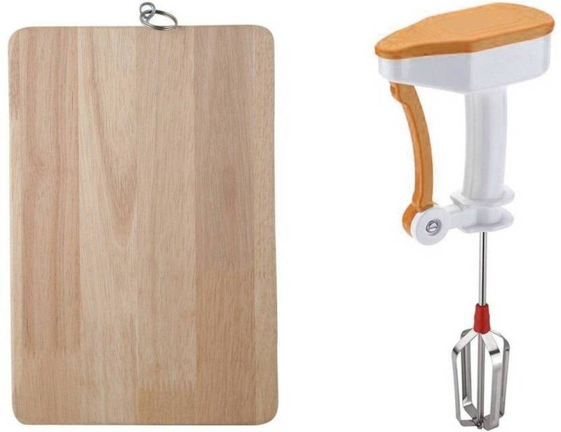 kanyka combo of wooden chopping board and hand blender fruits, veggies chopper and power free hand blender Multicolor Kitchen Tool Set(Multicolor)