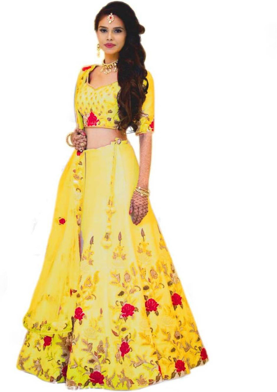 apgreens Embroidered Semi Stitched Ghagra, Choli, Dupatta Set(Yellow)
