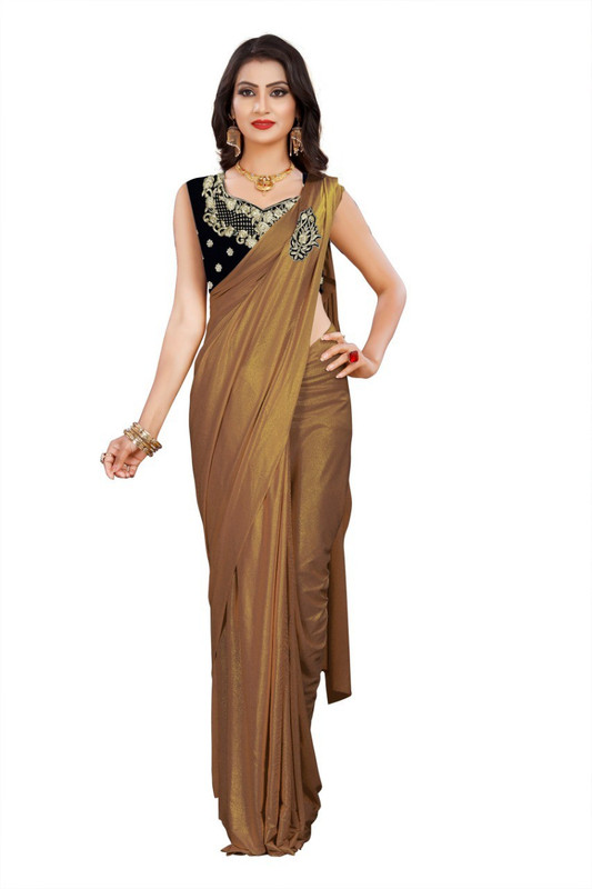 khoosanta Embroidered, Embellished, Applique Fashion Satin Blend, Silk Saree(Gold)