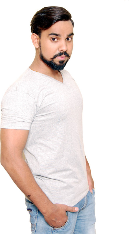 rhythem Solid Men Round Neck Grey T-Shirt