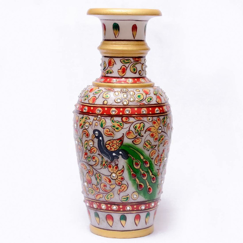 lalitahandicraft Marble Pot9" Stoneware Vase(9 inch, Multicolor)