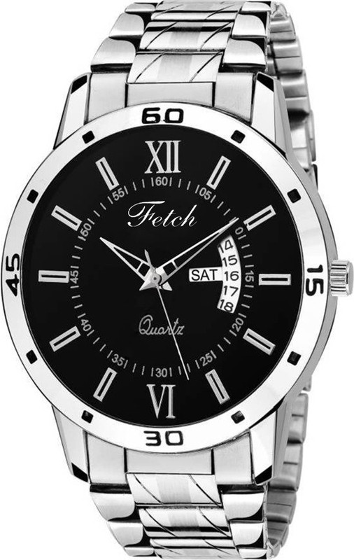 fetch Fw-014 Fetch Day Date Black Dial Silver Stainless Steel Metal Strap Men's Watch Fw-014 Analog Watch  - For Men
