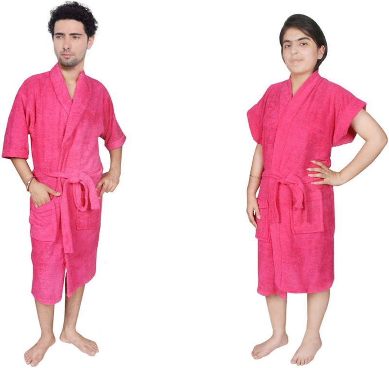 kajal enterprises Pink Free Size Bath Robe(1 Men Bath Robe, Bath robe set, 1 set of bath towels, 2 set of bath sleepers, 1 set of handy towel, 1 Women Bath Robe, For: Men & Women, Pink)
