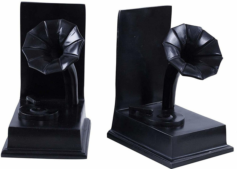 sammsara Decorative Gramophone Bookend Pack of 2 Decorative Bookends for Shelves Aluminium Book End(Black, Pack of 2)