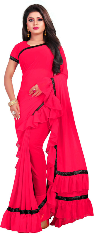 fashion day Solid Daily Wear Poly Georgette Saree(Pink)