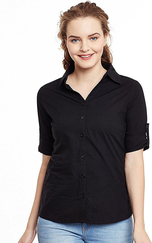 aaj collection Women Solid, Self Design Casual Black Shirt