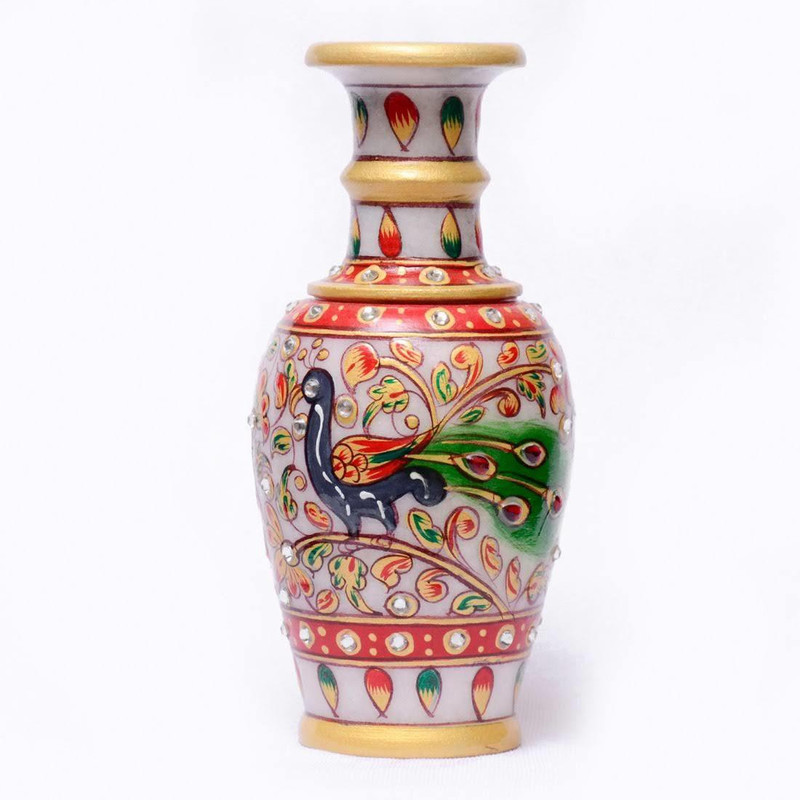 lalitahandicraft Marble Pot6" Stoneware Vase(6 inch, Multicolor)