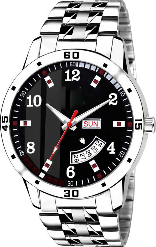 3 nuts Printed Black Day and Date Analog Watch  - For Men