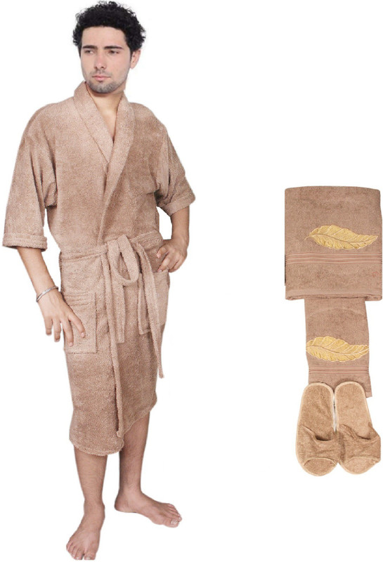 kajal enterprises Brown Free Size Bath Robe(1 Bath Towel, 1 Hand Towel, 1 Bath Gown, 1 Set Bath Sleeper, For: Men, Brown)