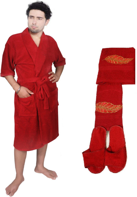 kajal enterprises Red Free Size Bath Robe(1 Set bath sleeper, 1 Hand towel, 1 Men bath gown, 1 Bath towel, For: Men, Red)