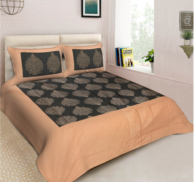 pittra4ever 400 TC Cotton Double Floral Bedsheet(Pack of 1, Green)