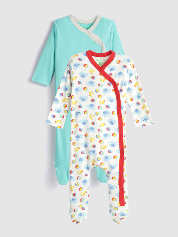 YK Organic Baby Boys & Baby Girls White Sleepsuit