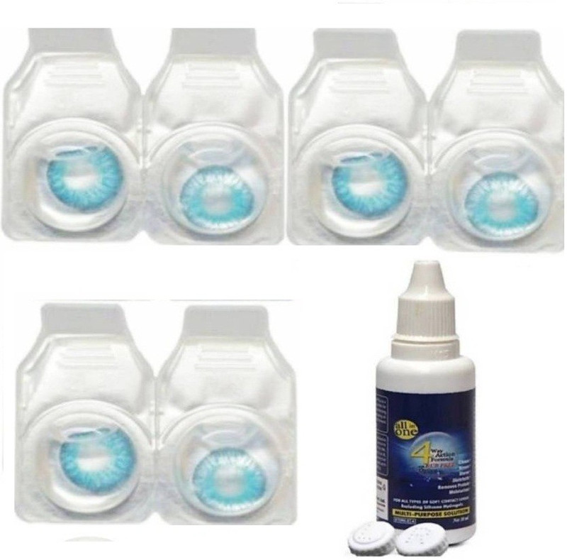 adwotiz Combo Monthly Contact Lens Zero Power, Blue , Pack of 3 with Starter Kit Monthly(0, Colored Contact Lenses, Pack of 3)