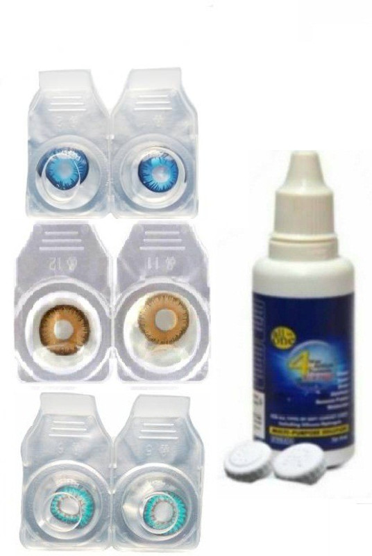 adwotiz Eye Contact Lens Zeroo Power (with Starter Kit), Dark Blue, Gold, Light Green Monthly(0, Colored Contact Lenses, Pack of 3)