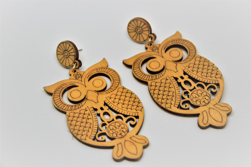 store eleanor owl2 Wood Clip-on Earring
