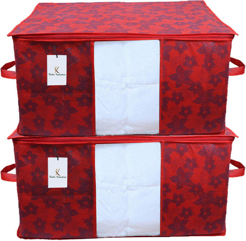 KUBER INDUSTRIES Metalic Floral Underbed Storage Bag,Storage Organiser,Blanket Cover Set of 2 Pc - CTKNEW363 CTKNEW0363(Maroon)