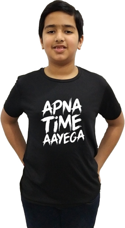 rowdy yankee Boys Printed Cotton Lycra Blend T Shirt(Black, Pack of 1)