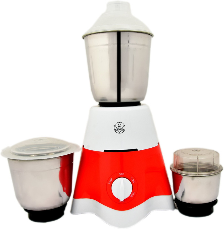MI STAR mixer grinder juicer mini star 550 Mixer Grinder(white and red, 3 Jars)