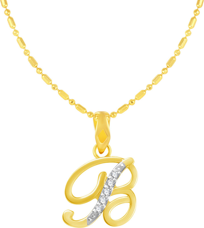 netra jewels Stylish Cursive Initial 'B' Gold-plated Cubic Zirconia Alloy Pendant