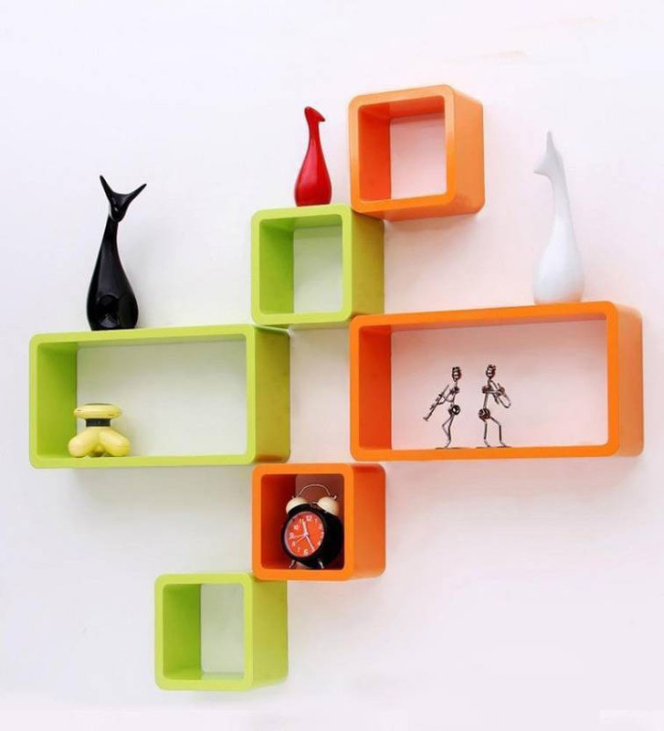 classiconline wooden wall rectriangler cube shape home decornation mdf wall shelf Wooden Wall Shelf(Number of Shelves - 6, Yellow, Orange)