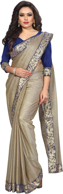 sarvagny clothing Self Design, Checkered Fashion Cotton Blend, Polycotton Saree(Beige)