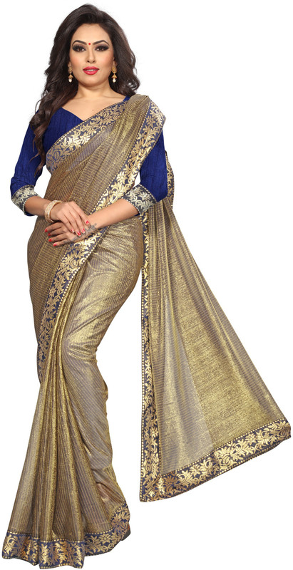 sarvagny clothing Self Design Fashion Cotton Blend, Polycotton Saree(Gold)