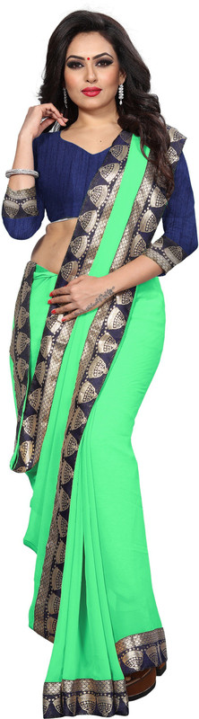 sarvagny clothing Self Design Bollywood Poly Georgette Saree(Green)