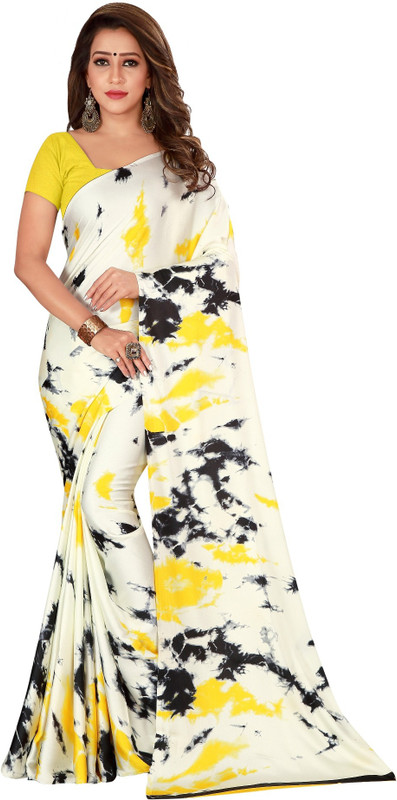 plaincraft enterprise Floral Print Handloom Crepe Chiffon Saree(Yellow)
