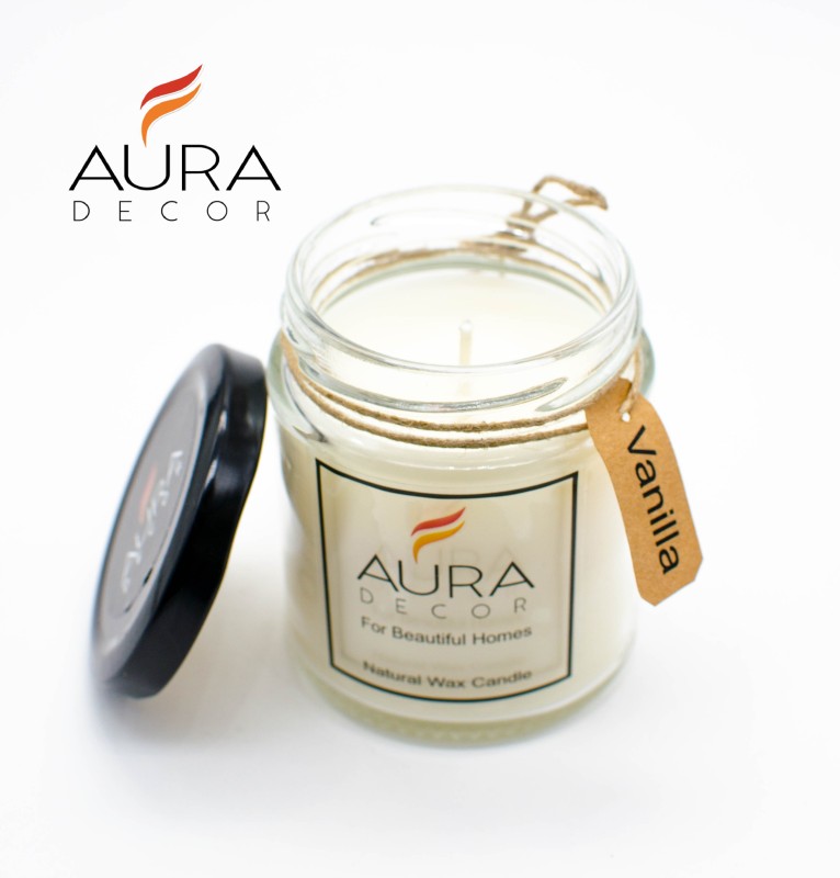 AuraDecor 100% Natural Wax Candle ( Made of Pure Soy Wax, Vanilla Fragrance, Burning Time 30 Hours)(150 g)