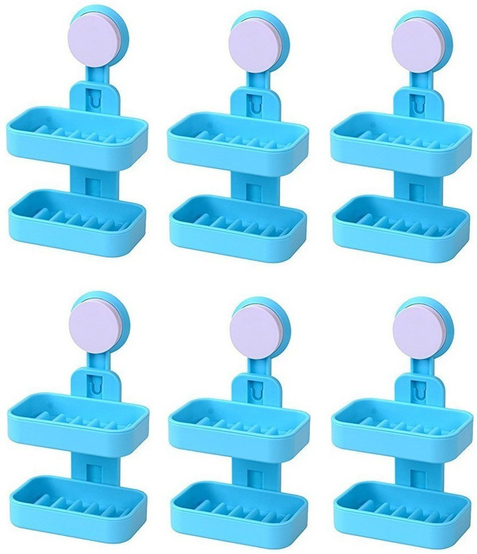 gopinath enterprise Double Layer Wall Attachable Soap Double Layer Wall Attachable Soap Holder With Suction Cup - Blue - Pack of 6(Blue)