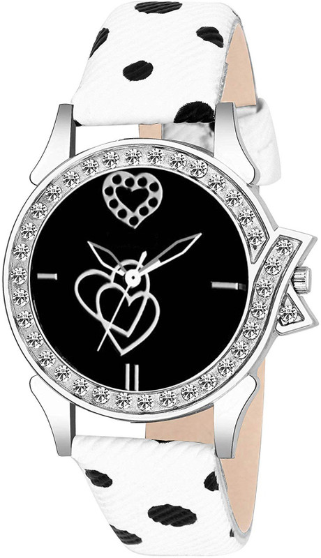 leaperd Fashion Heart Touch Printed Dial white in black dotted Strap Women Analog Watch  - For Women