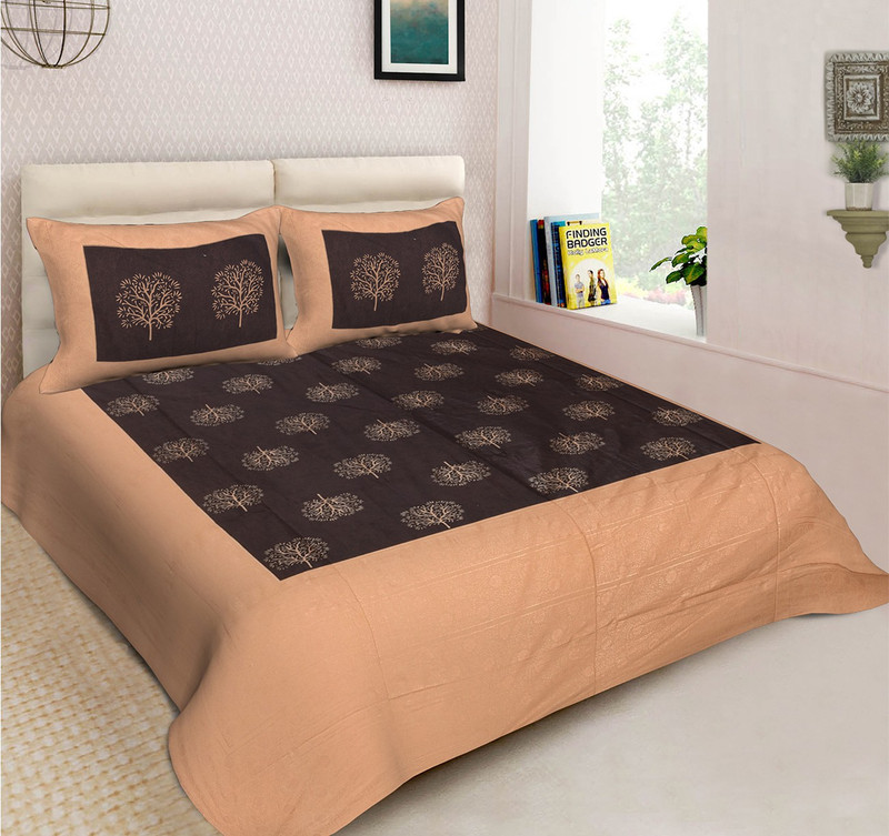 pittra4ever 400 TC Cotton Double Floral Bedsheet(Pack of 1, Brown)