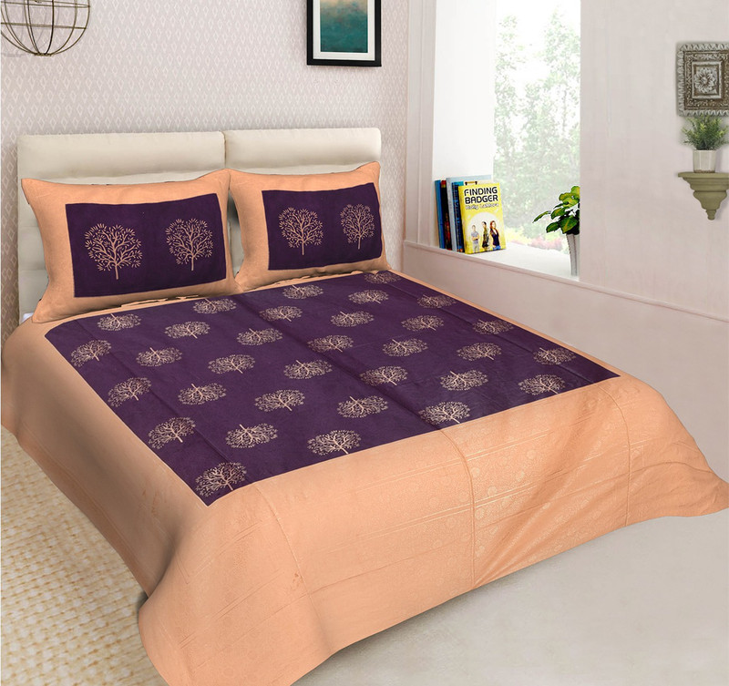 pittra4ever 400 TC Cotton Double Floral Bedsheet(Pack of 1, Purple)