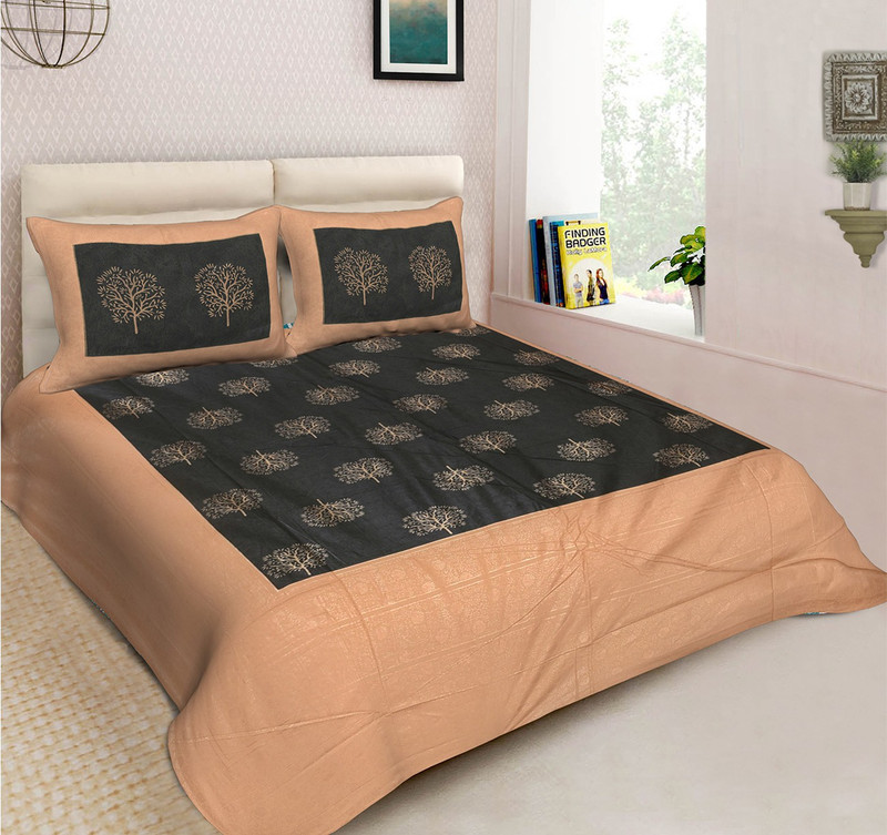 pittra4ever 400 TC Cotton Double Floral Bedsheet(Pack of 1, Green)