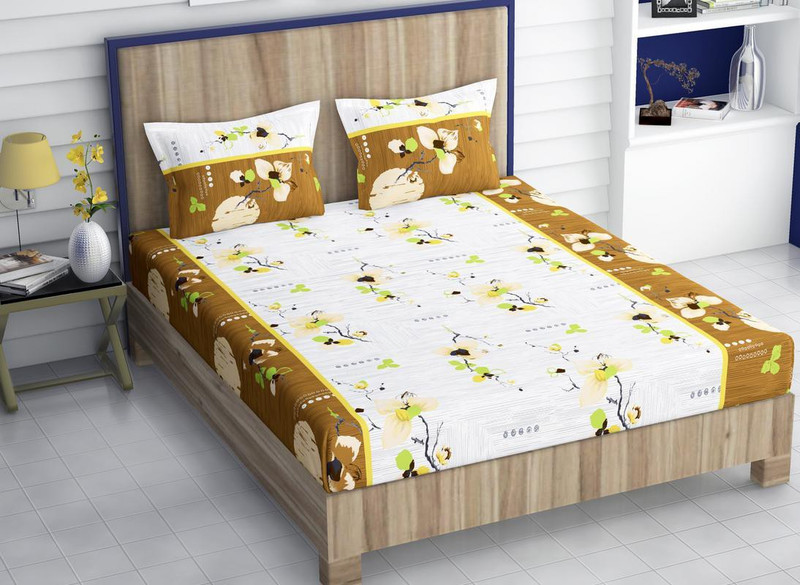 dykon 155 TC Cotton Double Printed Bedsheet(Pack of 1, LITE BROWN)