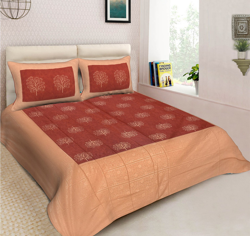 pittra4ever 400 TC Cotton Double Floral Bedsheet(Pack of 1, Red)