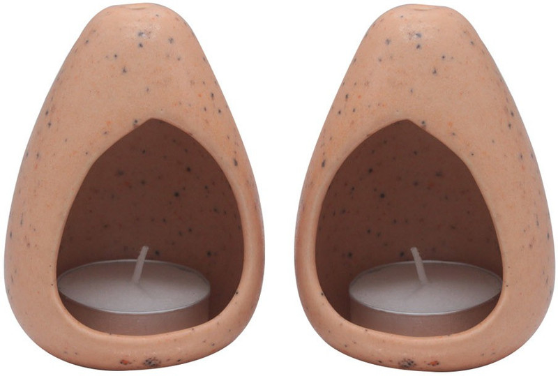 artlik handicrafts Ceramic 4 - Cup Tealight Holder Set(Orange, Pack of 1)