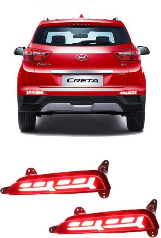carmart CRETA Rear Bumper Reflector Light with Multi function Drive/Break/Signal Function and Matrix(Moving Light) for Creta upto 2017 set of 2 Car Reflector Light(Red)