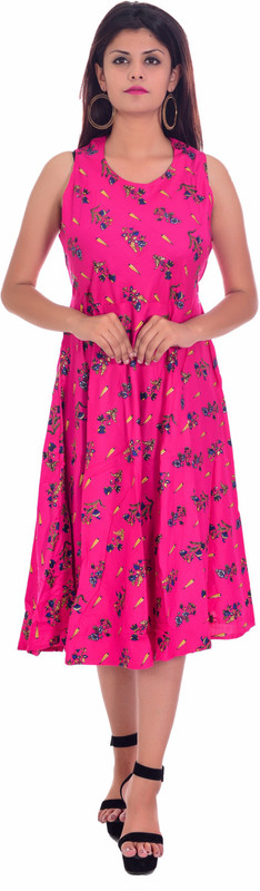rizanas apperals Women Printed Gown Kurta(Pink)