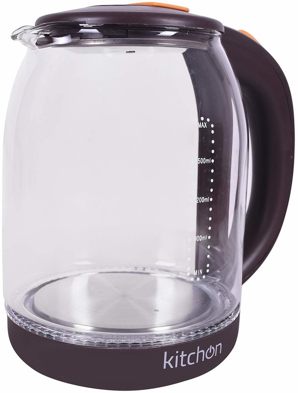 kitchon GLASS KETTLE 1.8L 1500W CORDLESS AUTOMATIC Electric Kettle(1.8 L, TRANSPARENT, CHERRY COLOUR)