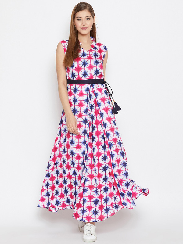 9rasa Women Printed A-line Kurta(Pink)