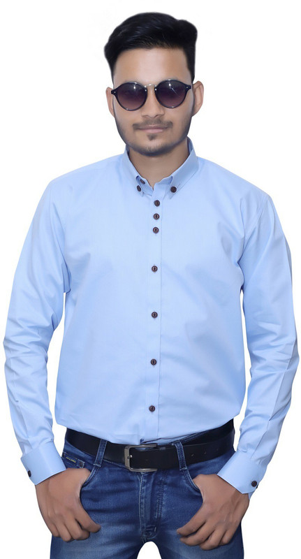 arman Men Solid Casual Light Blue Shirt
