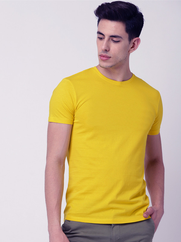 stile clothe Solid Men Round Neck Yellow T-Shirt