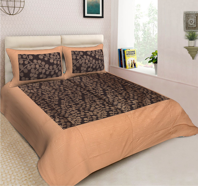 pittra4ever 400 TC Cotton Double Floral Bedsheet(Pack of 1, Brown)
