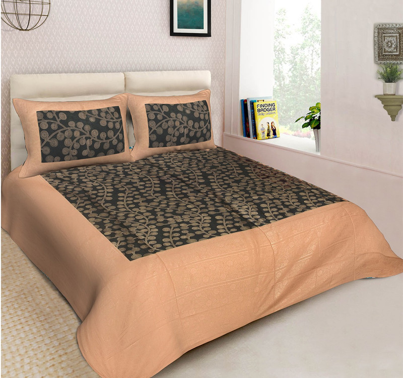 pittra4ever 400 TC Cotton Double Floral Bedsheet(Pack of 1, Green)