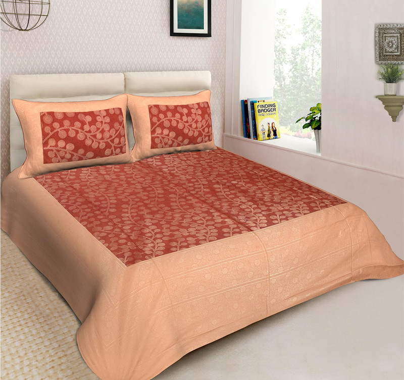 pittra4ever 400 TC Cotton Double Floral Bedsheet(Pack of 1, Red)