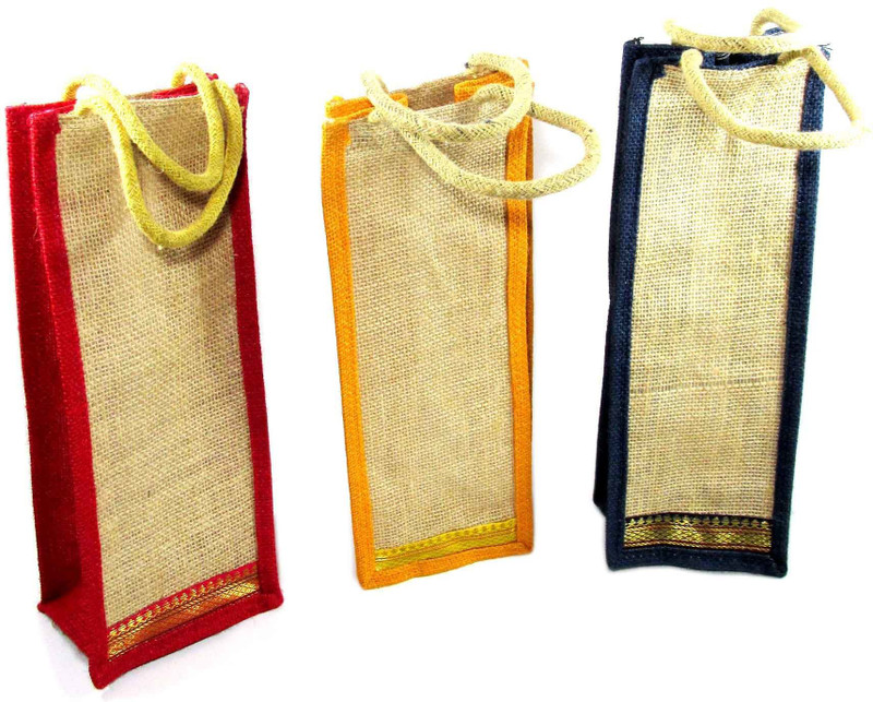 ehuntz Jute Bag for water bottle carry bag(Red, Multicolor)