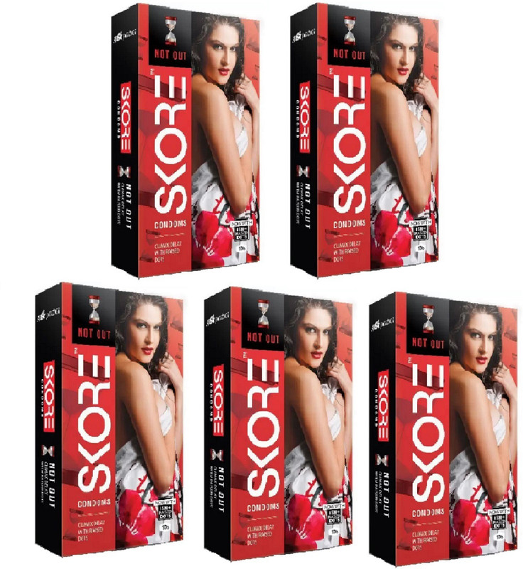 SKORE Not Out (Climax Delay With 1500+ Raised DOTS) Condoms (50 S) Condom(Set of 5, 50 Sheets)
