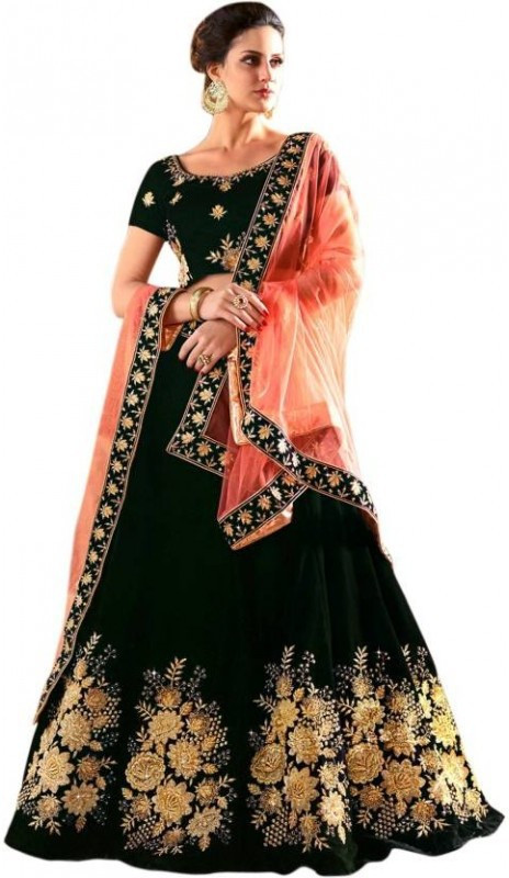 parej fashion Embroidered Semi Stitched Lehenga Choli(Green)